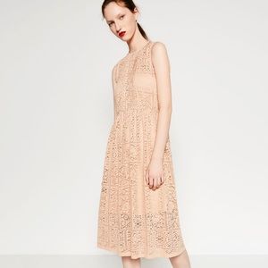 NWT - Zara Peach Nude Lace-detail Dress in XS